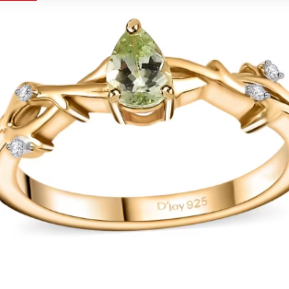 Brazilian Mint Garnet and White Zircon Branch Ring